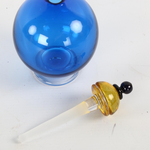 91 - Bob Crooks for First Glass, a blue glass scent bottle, designed 1990s', height