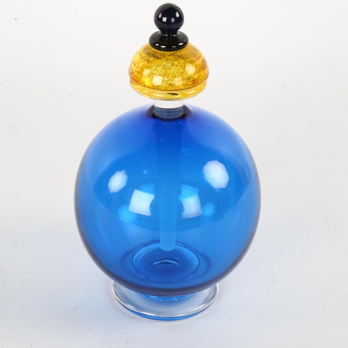 91 - Bob Crooks for First Glass, a blue glass scent bottle, designed 1990s', height