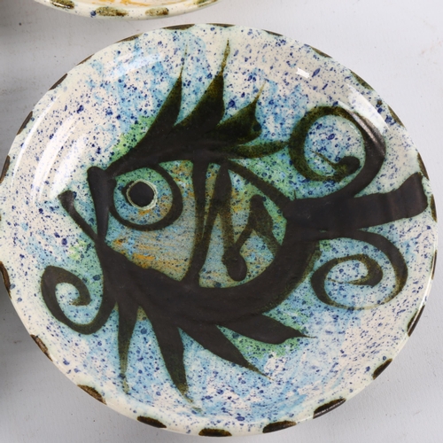 96 - Celtic pottery, Newlyn, Cornwall, a square dish with stylised horse design and 2 smaller circular di... 