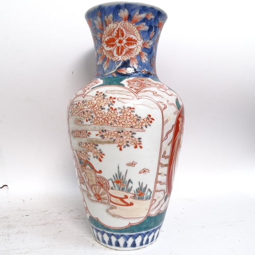 179 - A Chinese baluster vase with painted decoration, no markings, H24cm, and a pair of Chinese blue and ... 