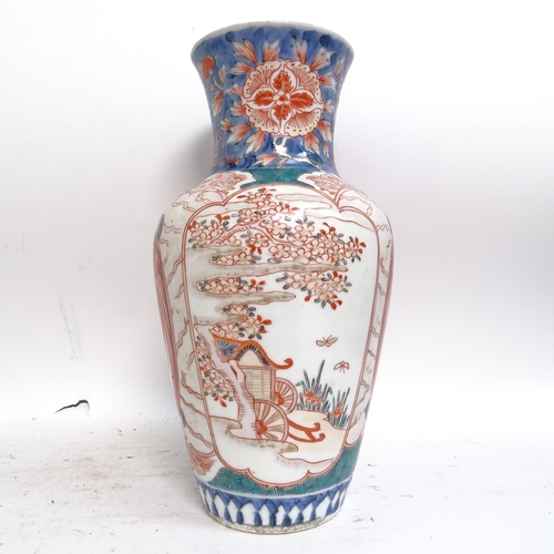 179 - A Chinese baluster vase with painted decoration, no markings, H24cm, and a pair of Chinese blue and ... 