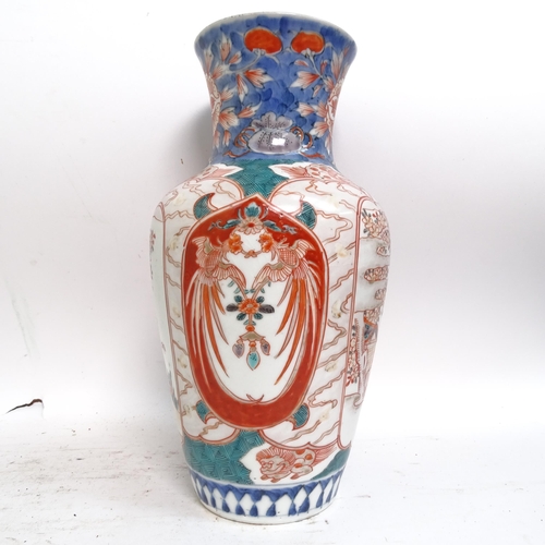 179 - A Chinese baluster vase with painted decoration, no markings, H24cm, and a pair of Chinese blue and ... 