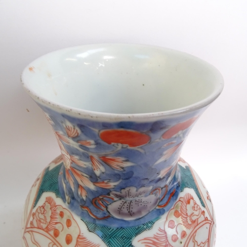 179 - A Chinese baluster vase with painted decoration, no markings, H24cm, and a pair of Chinese blue and ... 