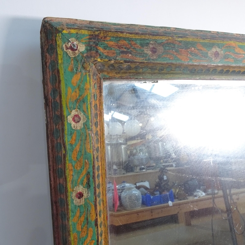 48 - An Antique style rectangular wall mirror, having a Folk Art style painted frame, 56 x 74cm overall