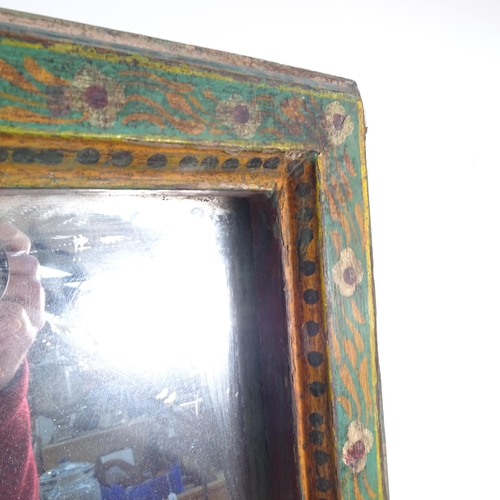 48 - An Antique style rectangular wall mirror, having a Folk Art style painted frame, 56 x 74cm overall