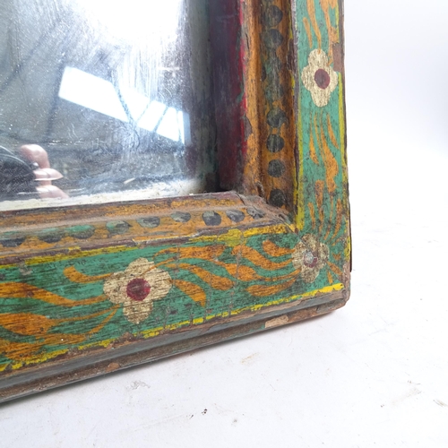 48 - An Antique style rectangular wall mirror, having a Folk Art style painted frame, 56 x 74cm overall