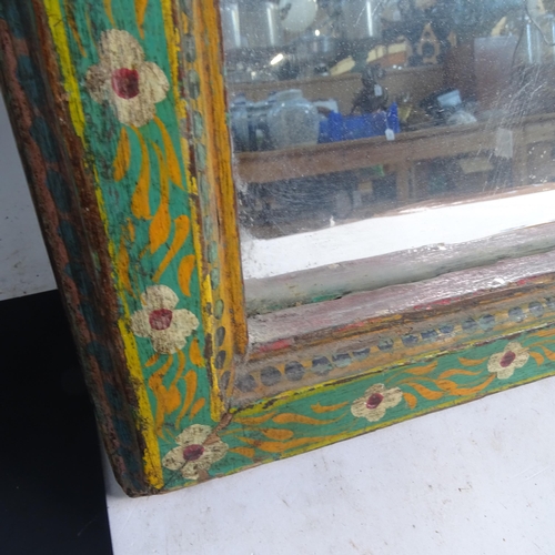 48 - An Antique style rectangular wall mirror, having a Folk Art style painted frame, 56 x 74cm overall