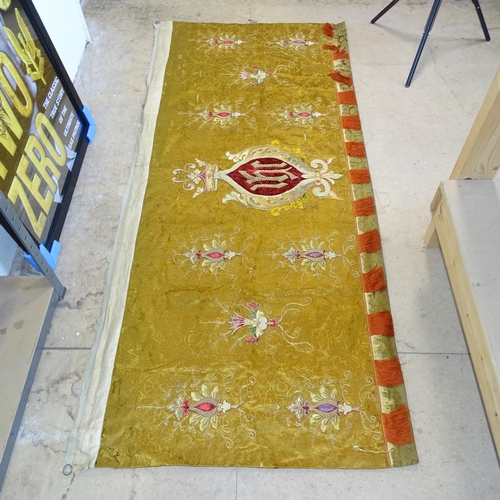 63 - A 19th century gold silk altar cloth, with gold and coloured embroidered floral decoration, with cen... 