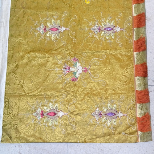 63 - A 19th century gold silk altar cloth, with gold and coloured embroidered floral decoration, with cen... 