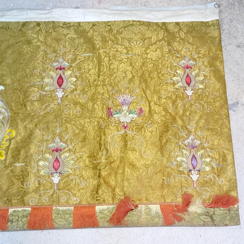 63 - A 19th century gold silk altar cloth, with gold and coloured embroidered floral decoration, with cen... 