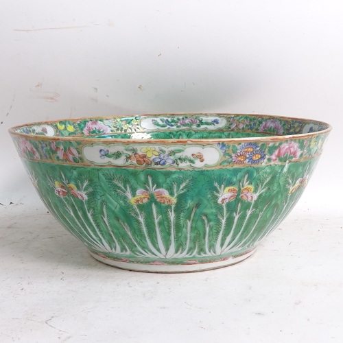 456 - A green ground Chinese bowl with stylised floral decoration, diameter 33cm