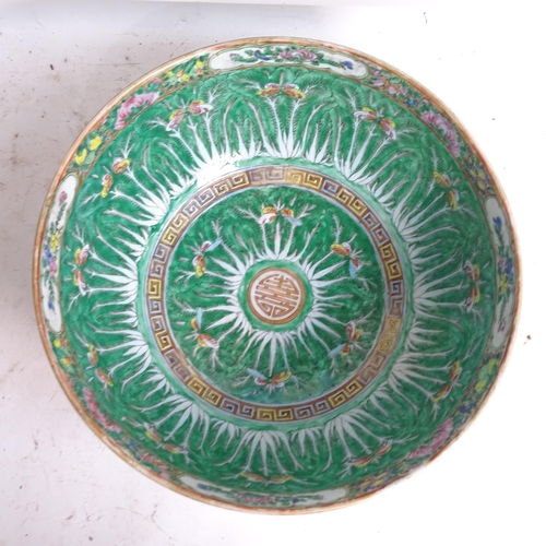 456 - A green ground Chinese bowl with stylised floral decoration, diameter 33cm