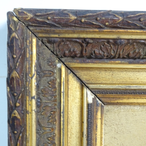 2833 - A pair of Victorian oils on canvas, landscape and harbour view, in giltwood and gesso frames, unsign... 