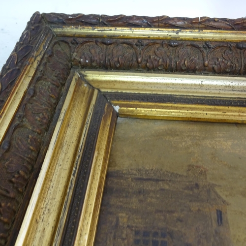 2833 - A pair of Victorian oils on canvas, landscape and harbour view, in giltwood and gesso frames, unsign... 