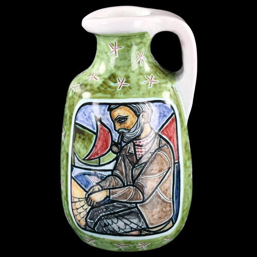 110 - ERIK PLOEN (1925-2004), Norway, A hand painted stoneware jug, with fisherman portrait, signed to bas... 