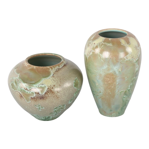 123 - Didier Bellamy, France, 2 crystalline glaze porcelain studio pottery vases, maker’s mark to base, ta... 