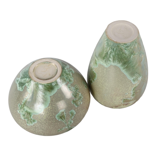 123 - Didier Bellamy, France, 2 crystalline glaze porcelain studio pottery vases, maker’s mark to base, ta... 