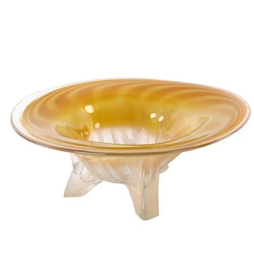 128 - Neal Drobnis, a large butterscotch cast and worked glass bowl, 2007, signed to base, diameter 53cm