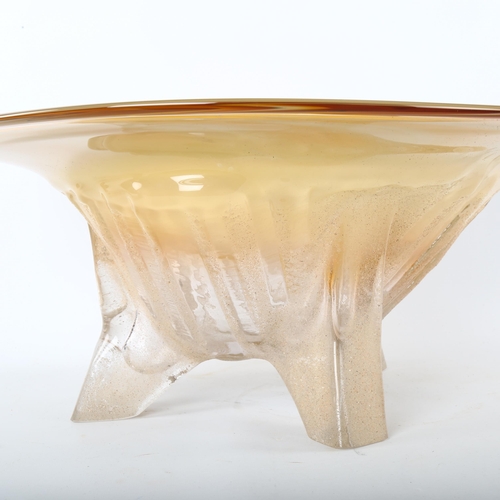 128 - Neal Drobnis, a large butterscotch cast and worked glass bowl, 2007, signed to base, diameter 53cm