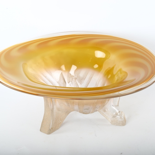 128 - Neal Drobnis, a large butterscotch cast and worked glass bowl, 2007, signed to base, diameter 53cm