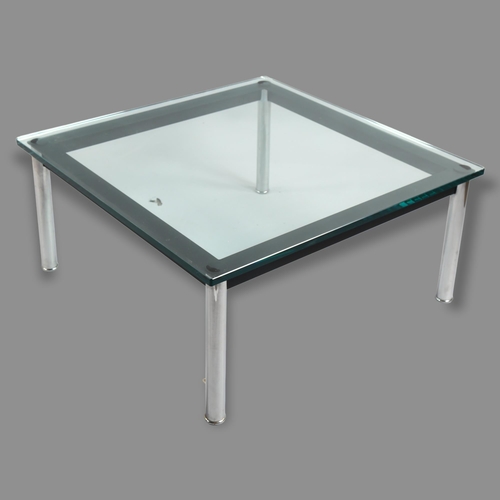 106 - Le Corbusier by Cassina, an LC10-P coffee table with glass top on black and chrome steel base, impre... 