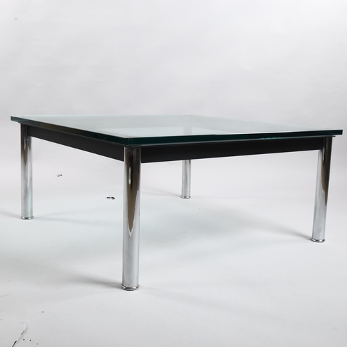 106 - Le Corbusier by Cassina, an LC10-P coffee table with glass top on black and chrome steel base, impre... 