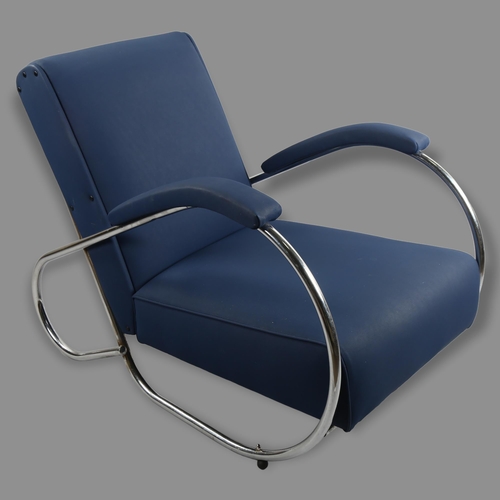 124 - A 1930s' Modernist Art Deco tubular steel lounge chair, attributed to PEL, later upholstery, height ... 