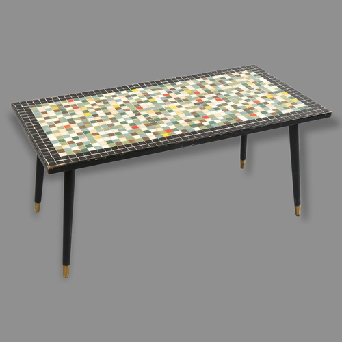 17 - A 1950s' mosaic tile top coffee table, with ebonised surround and legs, 93 x 47cm, height 42cm