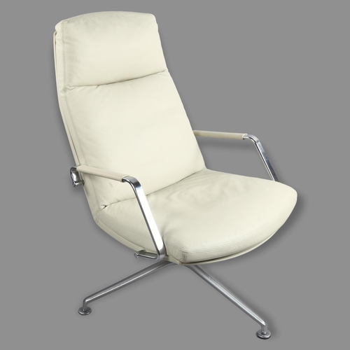 38 - Fabricius and Kastholm, a leather swivel lounge chair, model FK 86 on tripod base by Walter Knoll,  ... 