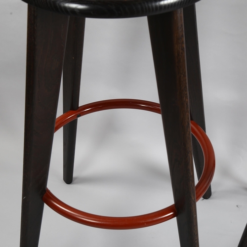 65 - Jean Prouve, a pair of Tabouret Hallway stained oak barstools by Vitra, height 78cm