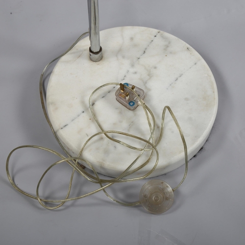 7 - A vintage marble base adjustable arc lamp with glass shade, height 175cm