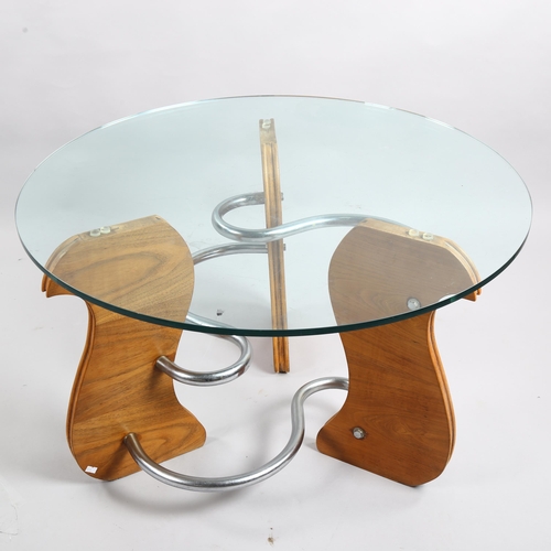 77 - A 1930s Art Deco modernist coffee table in the manner of Denham Maclaren, the 3 S-shaped steel tubes... 