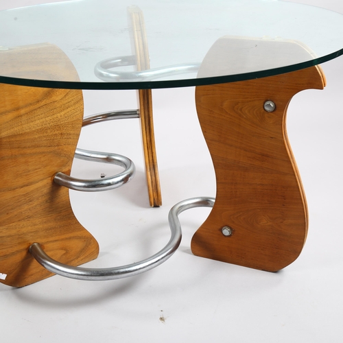 77 - A 1930s Art Deco modernist coffee table in the manner of Denham Maclaren, the 3 S-shaped steel tubes... 