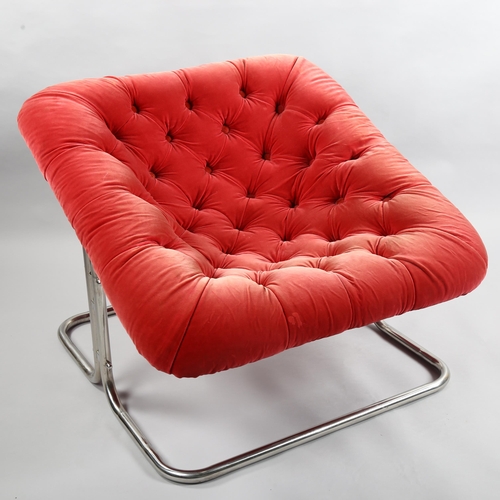 8 - A vintage steel framed bucket chair with buttoned velvet upholstery, height 62cm, 78cm square