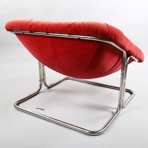 8 - A vintage steel framed bucket chair with buttoned velvet upholstery, height 62cm, 78cm square