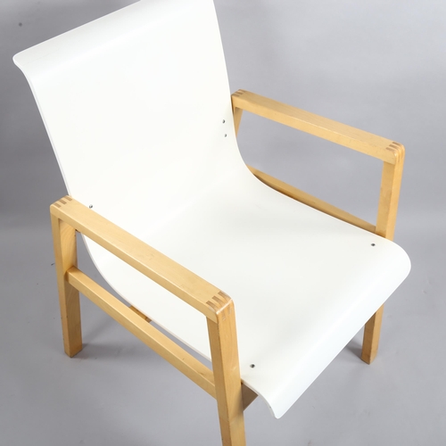 92 - Alvar Aalto, a modernist plywood Hallway chair, model 403 by Artek, with makers label, made 2008, he... 
