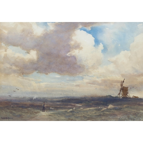 530 - George Stratton Ferrier (1852 - 1912), a Sussex windmill, watercolour, signed, 27cm x 38cm, framed