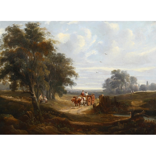 535 - Attributed to George Arnald, the Wayfarers, oil on canvas, unsigned, 46cm x 61cm, framed