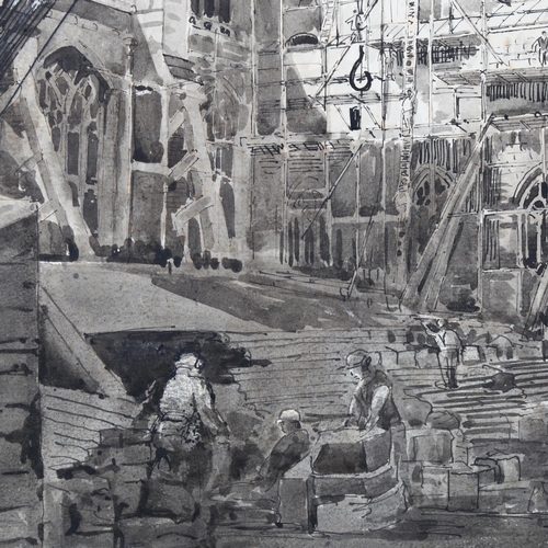 300 - An early 20th century British School, re-building Winchester Cathedral, monochrome watercolour and i... 