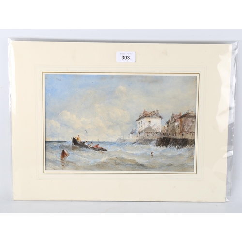 303 - 19th century British School, harbour scene, indistinctly signed, 20cm x 31cm, mounted