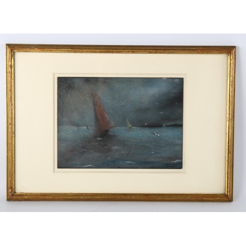 304 - Florence Hardy (circa 1860 - 1933), moonlit fishing fleet, coloured pastels, signed, 18cm x 24cm, fr... 