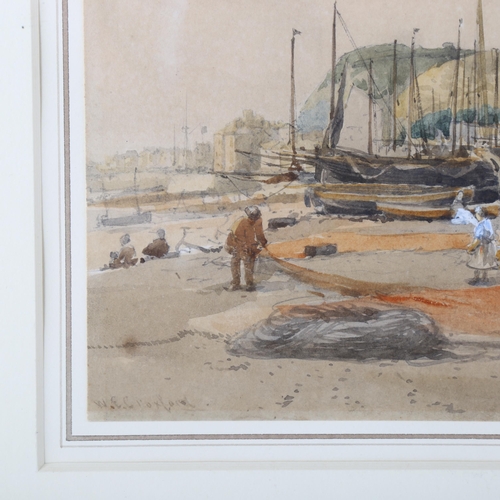 309 - W E Croxford, Hastings fishing beach scene, watercolour, signed, 16.5cm x 24cm, framed