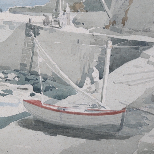 316 - Arthur Kemp (1906 - 1968), moored boat and port, watercolour/pencil, 32cm x 44cm, unframed, provenan... 