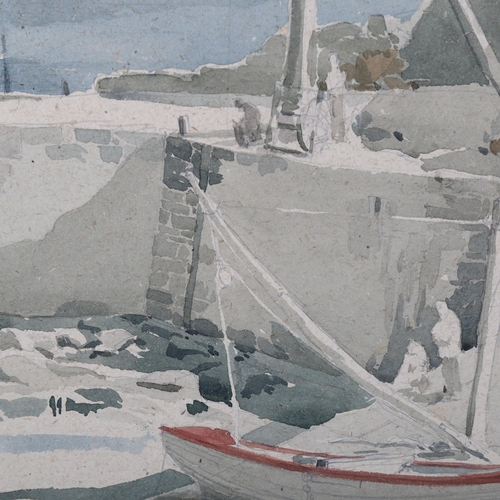 316 - Arthur Kemp (1906 - 1968), moored boat and port, watercolour/pencil, 32cm x 44cm, unframed, provenan... 