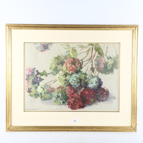 326 - W Clement Smith, hydrangeas, coloured pastels on paper, signed, 38cm x 52cm, framed