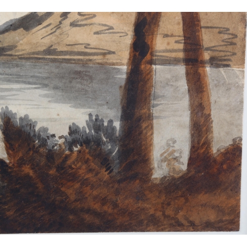 328 - 19th century British School, river landscape, watercolour, unsigned, 30cm x 34cm, framed