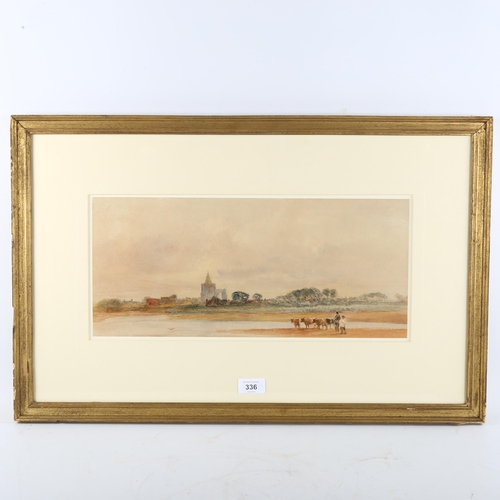 336 - Peter de Wint (1784 - 1849), Crowland Abbey, watercolour, unsigned, 20cm x 44cm, framed