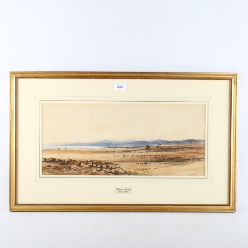 338 - Thomas Lound (1802 - 1861), Morecombe Bay circa 1850s, watercolour, unsigned, 20cm x 48cm, framed