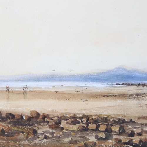 338 - Thomas Lound (1802 - 1861), Morecombe Bay circa 1850s, watercolour, unsigned, 20cm x 48cm, framed