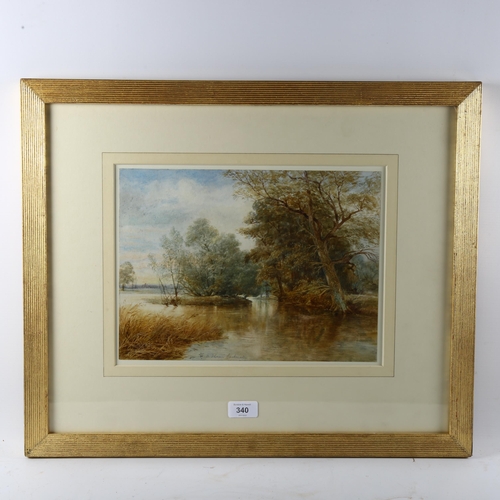 340 - Late 19th century British School, a Thames backwater, watercolour, unsigned, 24cm x 33cm, framed